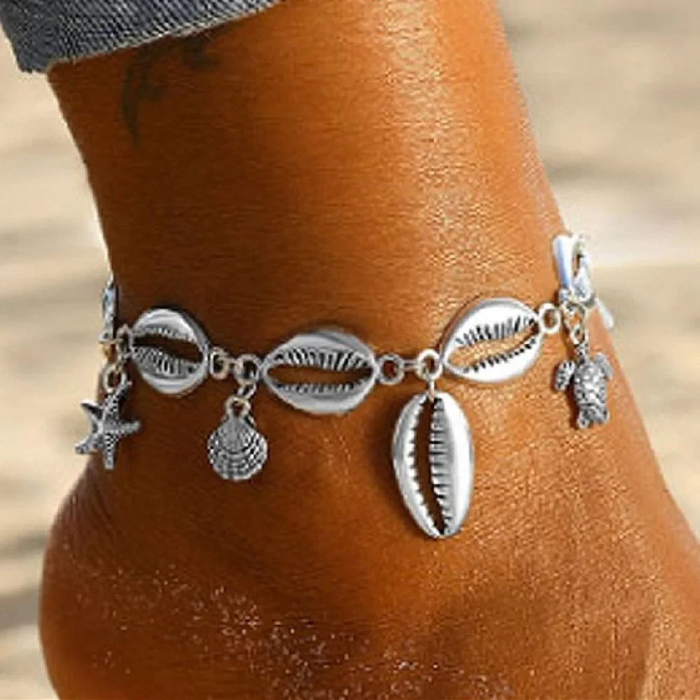 🌸925 Silver Plated Starfish shell Turtle Anklet for Women, MARR9314 - Picture 2 of 6